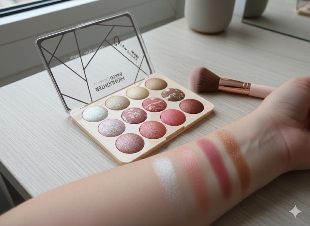 12-Color Baked Highlighter & Blush Palate for face