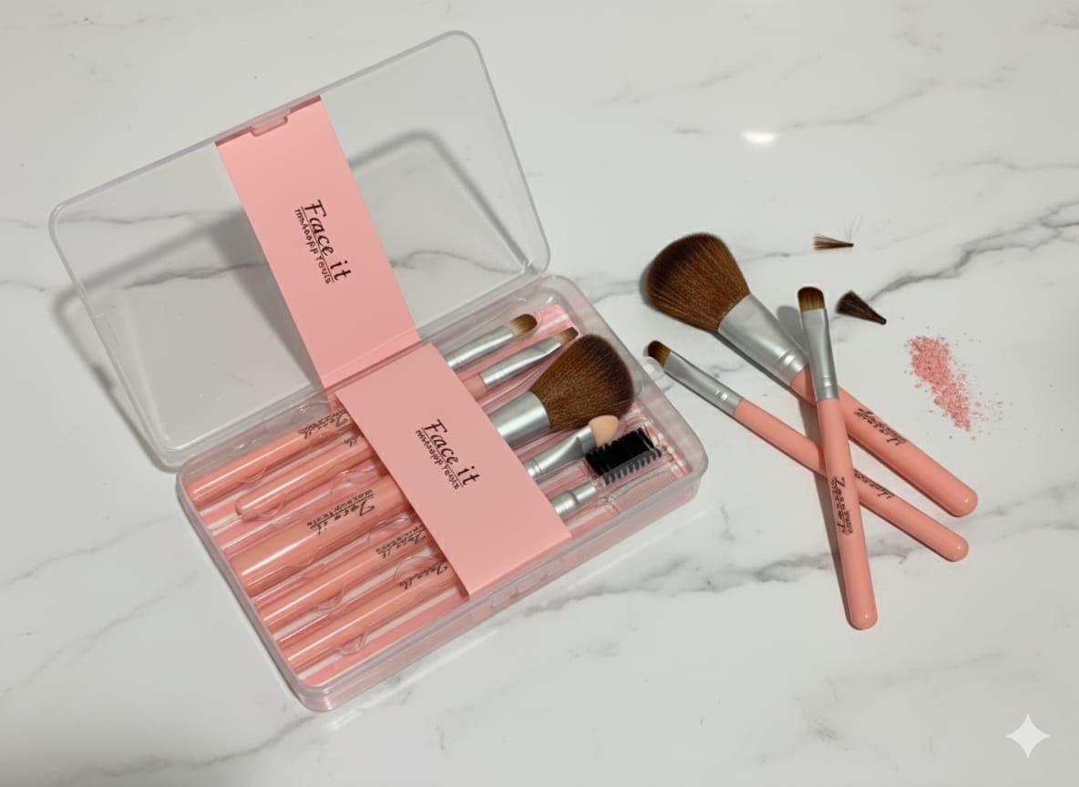 Face it" Mini Makeup Brush Set - 5 Pcs Travel Kit with Case