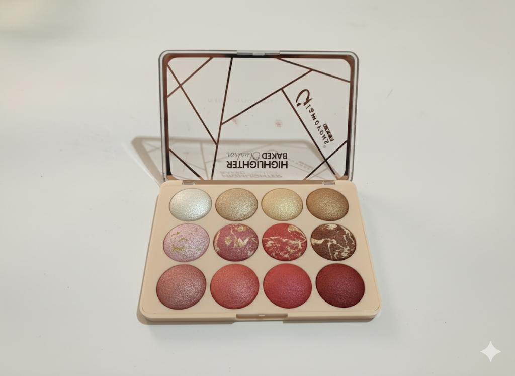 12-Color Baked Highlighter & Blush Palate for face