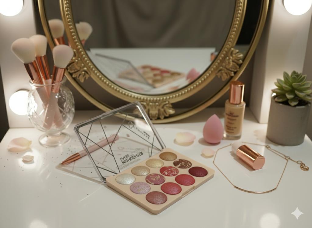 12-Color Baked Highlighter & Blush Palate for face