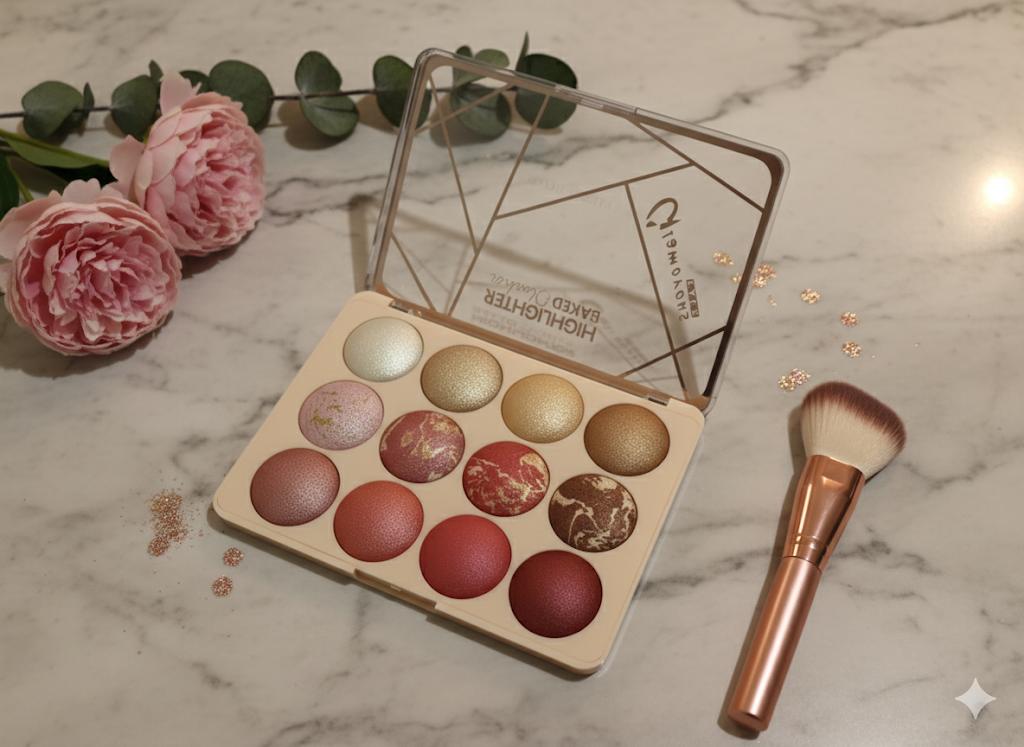 12-Color Baked Highlighter & Blush Palate for face