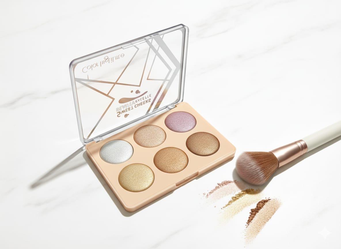 Colourful Flare 6-Color Highlighter Palette - Face &amp; Cheek Glow Kit