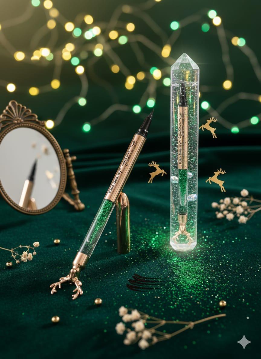 Kiss Beauty Liquid Eyeliner Pen - Waterproof Black Liner with Glitter Design