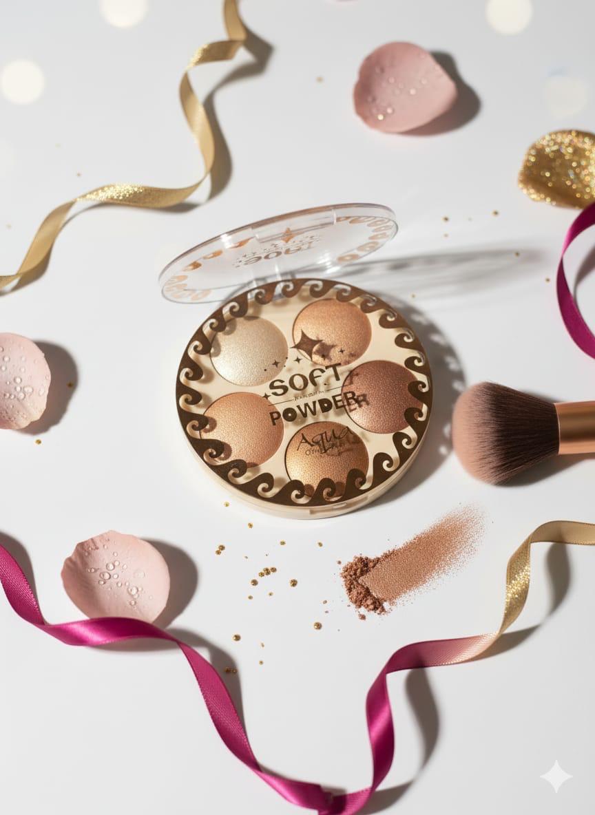 Aqwa 5-in-1 Soft Powder Highlighter Palette - Multi-Shimmer Set