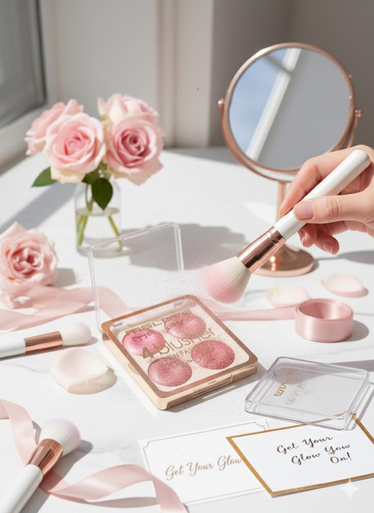 4-Color Glitter Blush Palette - Glow &amp; Cheek Color