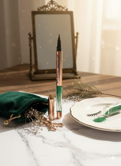 Kiss Beauty Liquid Eyeliner Pen - Waterproof Black Liner with Glitter Design