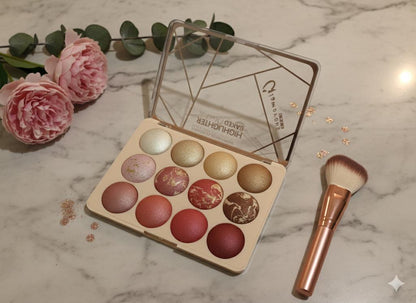 12-Color Baked Highlighter &amp; Blush Palate for face